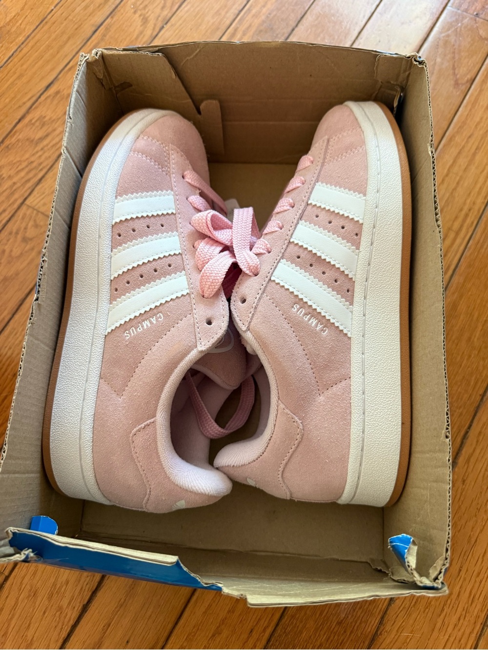 Adidas Kids Pink Suede Sneakers with White Stripes